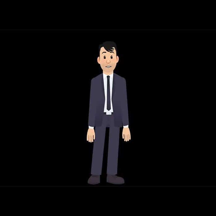 Explanimation of a business man explaning the main concepts of an elearning course