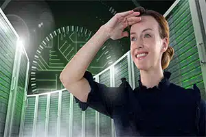 woman looking off at the distance planning elearning space vision